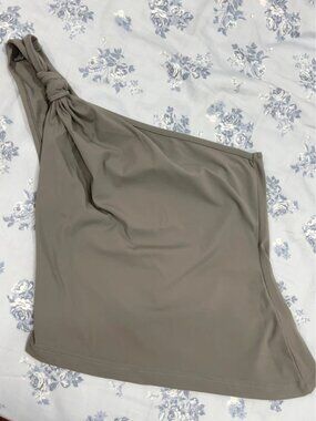 Taupe Gray One Shoulder Knot Asymmetric Top Women’s M